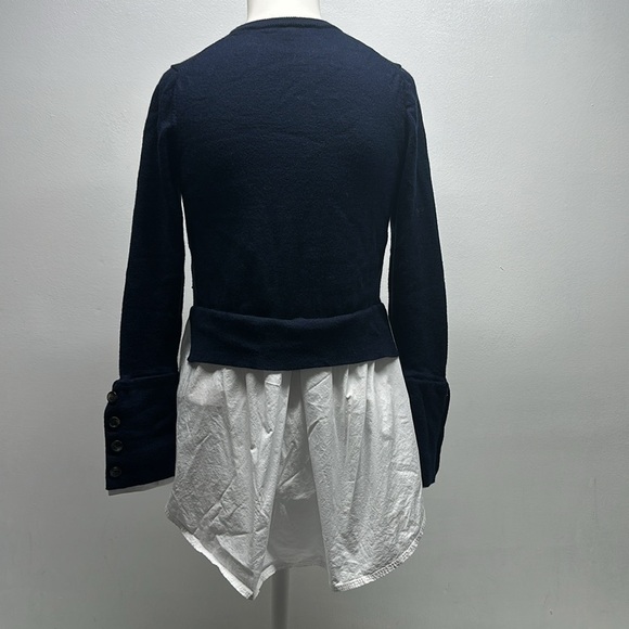 Pearl by Lela Rose Sweater Long Sleeve Wool Knit Layered Poplin Navy Blue XS - Picture 3 of 7
